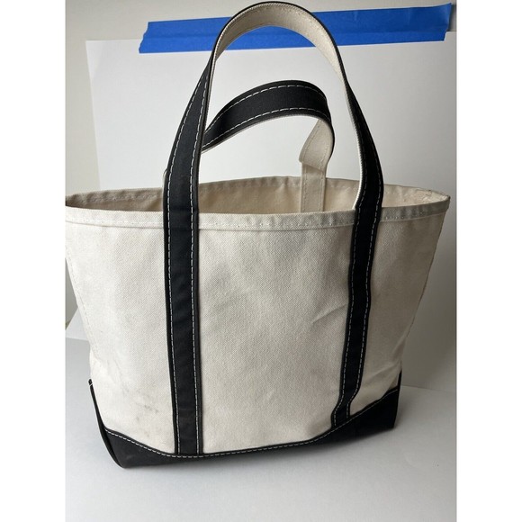 L.L. Bean Boat and Tote Canvas Medium Open Top Tote Bag White and Black Bailey - Picture 2 of 14